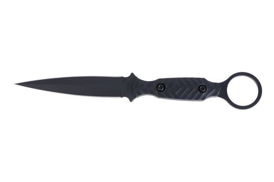 The Toor Knives Specter R features a grip-enhancing finger ring.